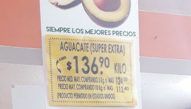 Llega precio de aguacate a $136